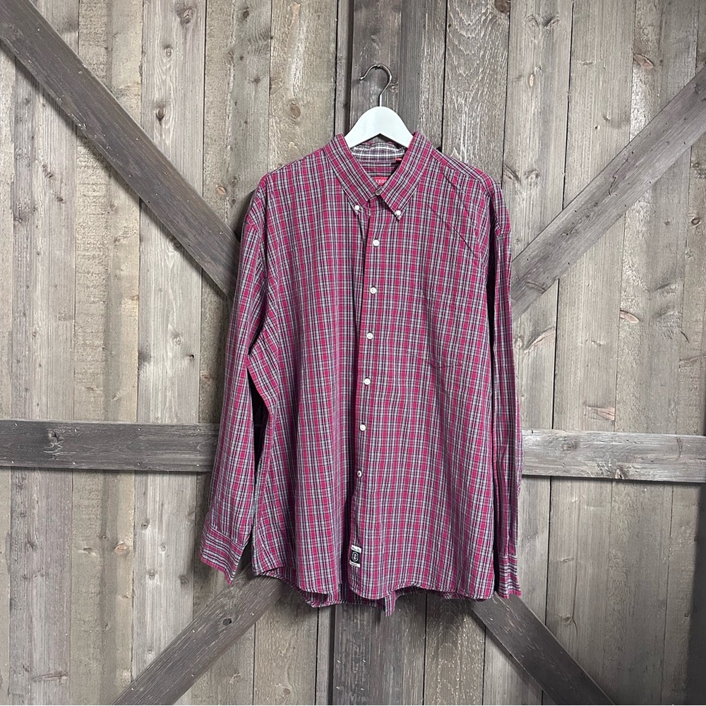 MENS: Izod Red and Blue Plaid Casual Shirt GUC